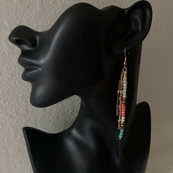Trendy Festival Earrings | Gold Discs + Beaded Tassels - Picture 2 of 8